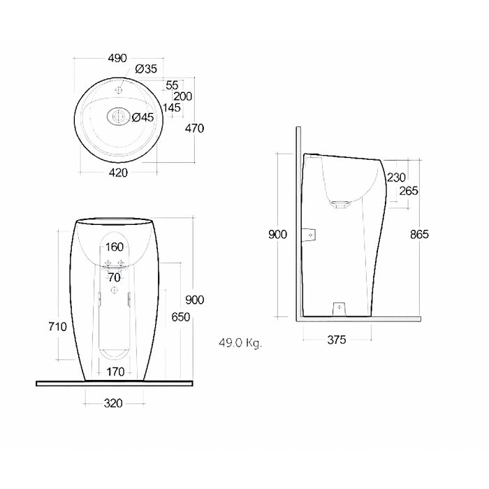Умывальник RAK Ceramics CLOUD монолитный напольный, черный матовый