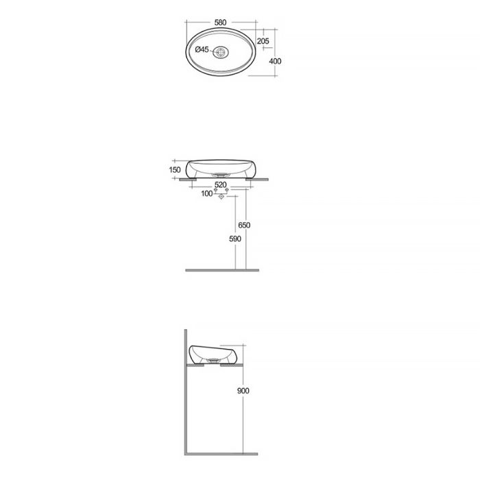 Умивальник RAK Ceramics CLOUD на стільницю, білий глянцевий, 60см