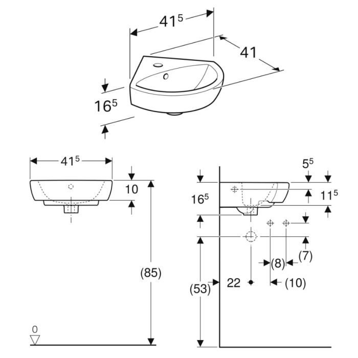 Умывальник Geberit Selnova Угловая, с 1 отв.под смеситель, с переливом