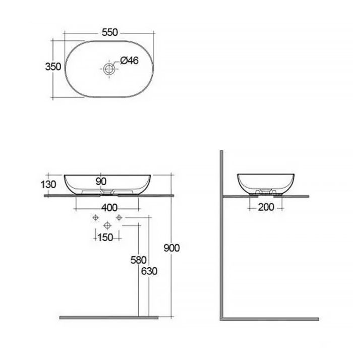 Умывальник RAK Ceramics FEELING на столешницу, овальный, Matt Black, 55см