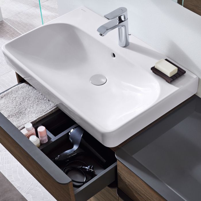 Умывальник Geberit Smyle Square 75 см, с переливом, белый глянец, 500.249.01.1