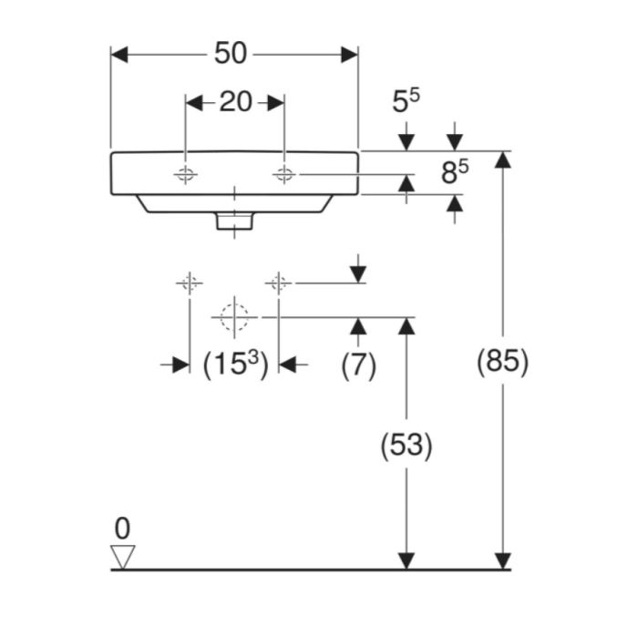 Умывальник Geberit Smyle Square 50 см, с переливом, белый глянец