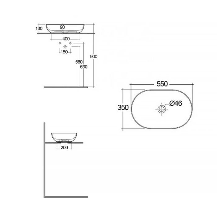 Умивальник RAK Ceramics FEELING на стільницю, овальний , білий матовий, 55см