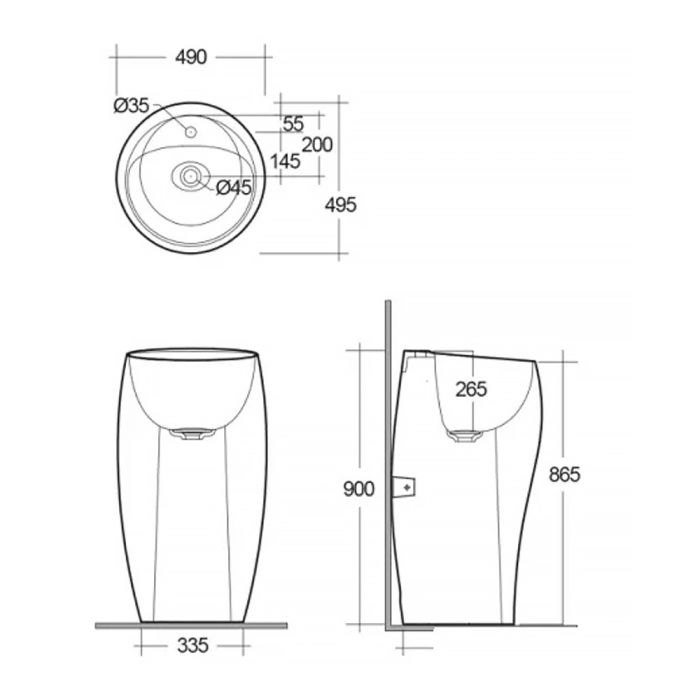 Умывальник RAK Ceramics CLOUD монолитный напольный, белый матовый