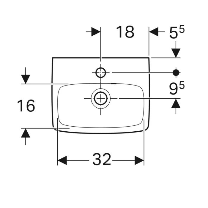 Умивальник Geberit Selnova Square 36 см з асиметричним переливом