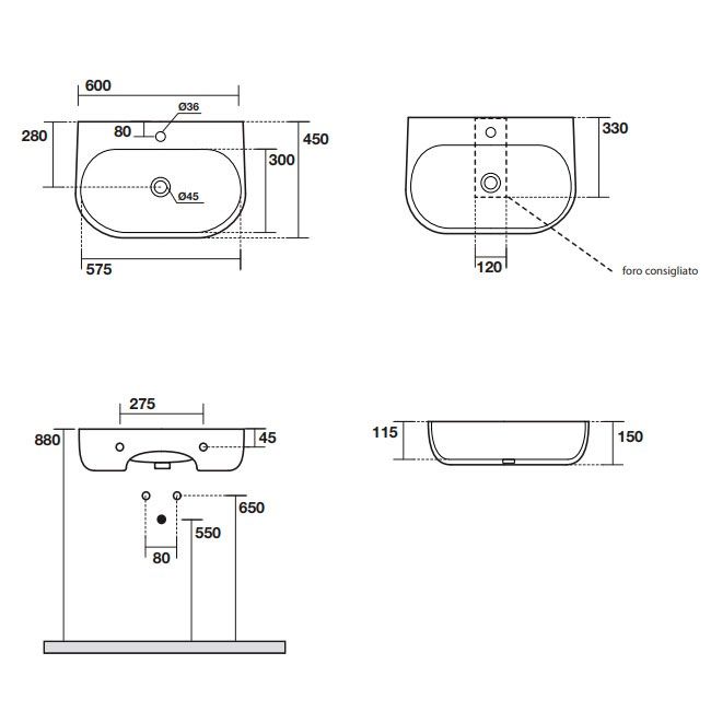 Умывальник Kerasan Nolita на столешницу/подвесной 60*45
