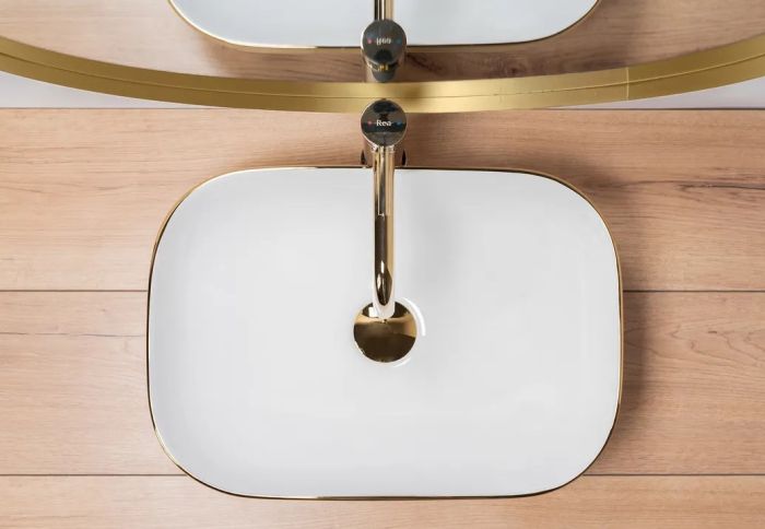 Умывальник REA BELINDA BRUSHED GOLD WHITE накладной