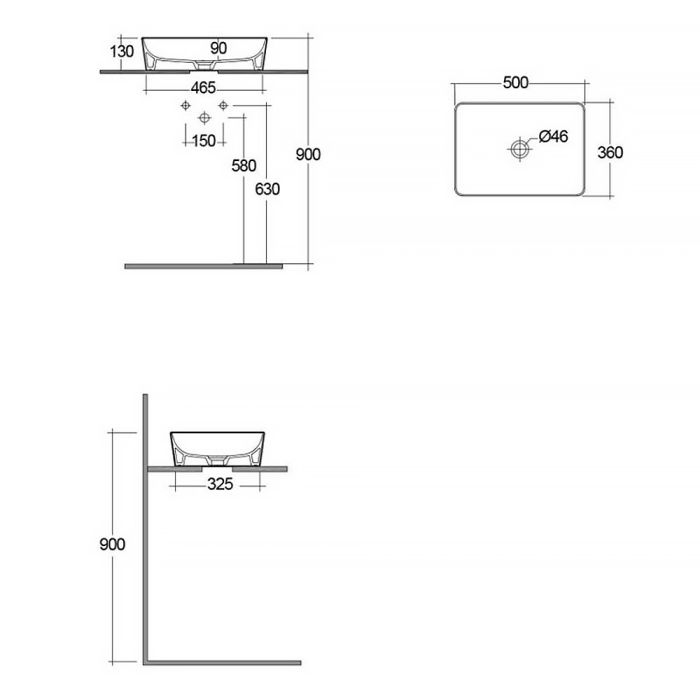 Умывальник RAK Ceramics FEELING на столешницу, прямоугольный, белый глянец, 50см