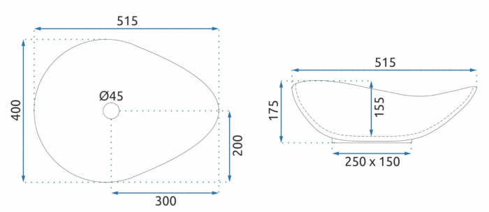 Умывальник REA DORA STONE MATT серый накладной