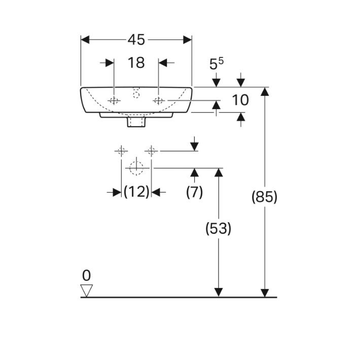 Умивальник Geberit Selnova Square 45 см, перелив видимий