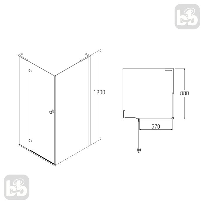 Душова кабіна BENITA Left 90*90*190см,квадратна, розпашна, хром, прозоре