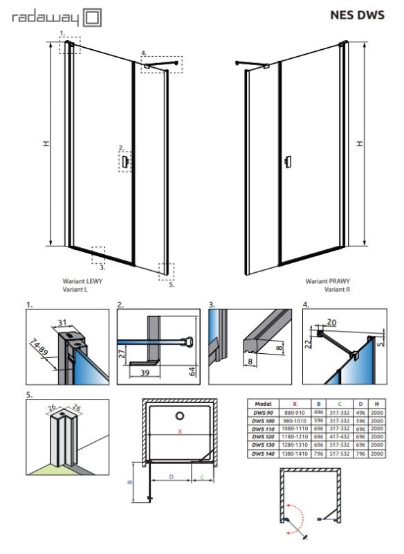 Душевая дверь Radaway NES Black DWS I 1100Rx2000 прозрачное стекло