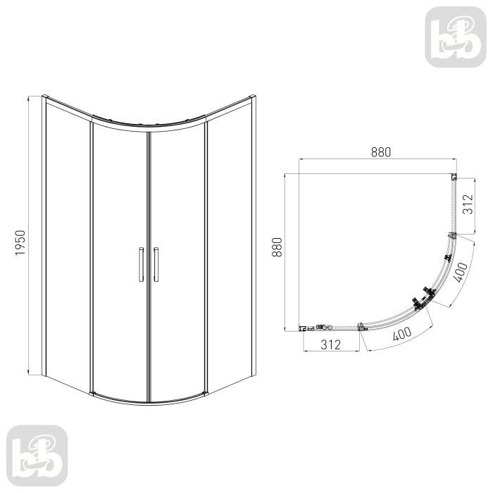 Душова кабіна SOLO 90*90*195 см, профіль хром, скло прозоре