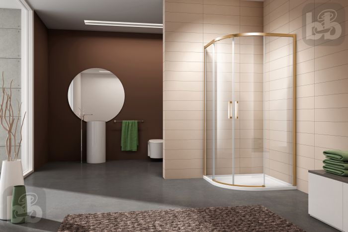 Душова кабіна SOLO 90*90*195 см, профіль cepillado oro, скло прозоре 6мм