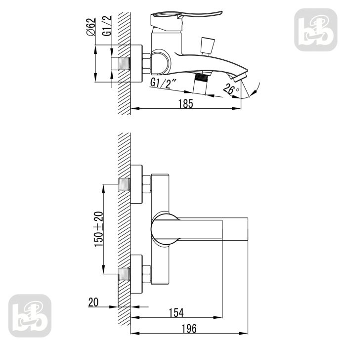 NOVA VLNA смеситель для ванны, 40 мм
