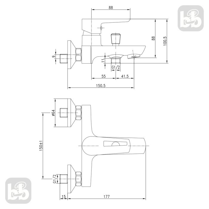 BRECLAV змішувач для ванни, хром, 35 мм