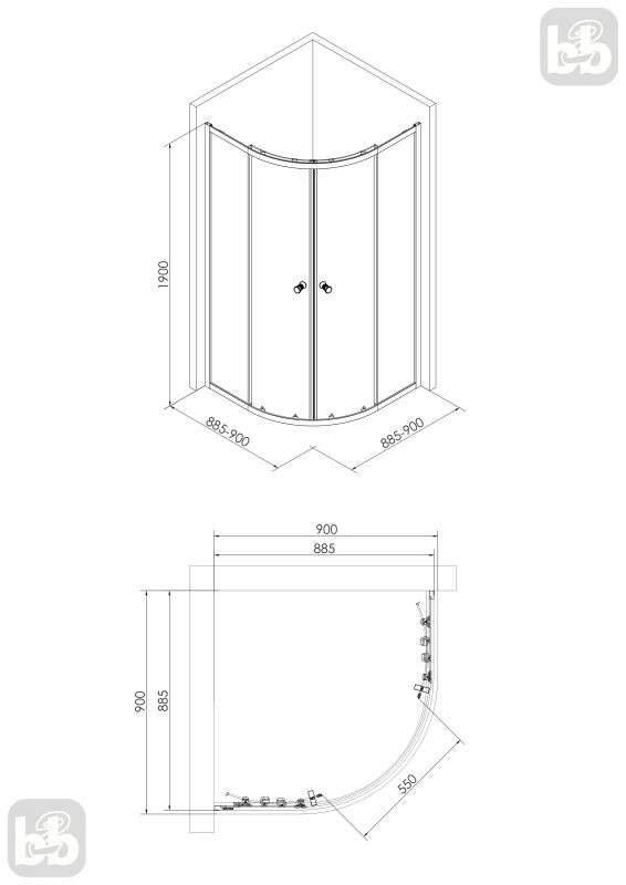 Душова кабіна CADIZ 90-R 90*90*190 см