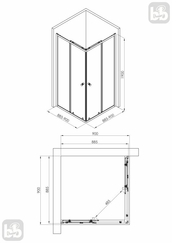 Душова кабіна CADIZ 90-C 90*90*190 см, квадратна