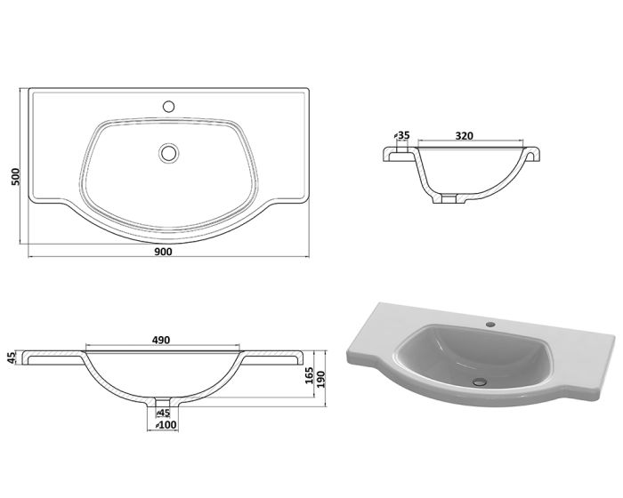 Умывальник «Афина» 90 см  белый А100 глянец