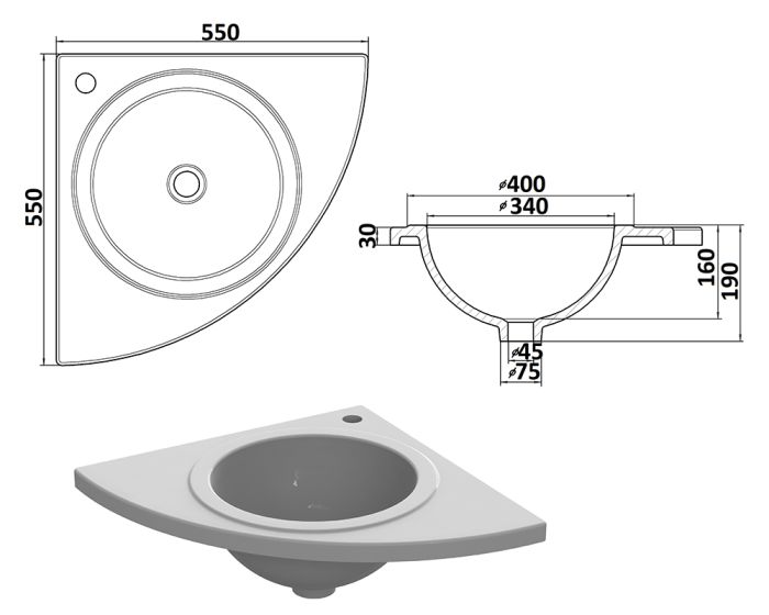 Умивальник «Роксана» Білий А100 глянець