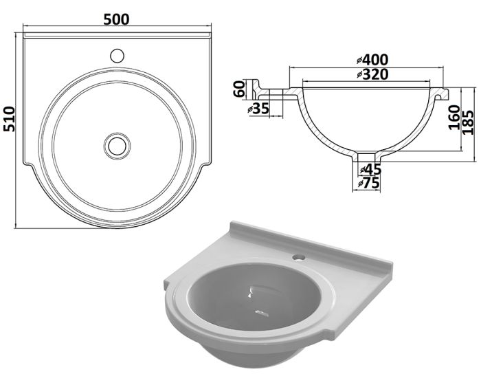 Умывальник «Прометей» 50 см белый А100 глянец