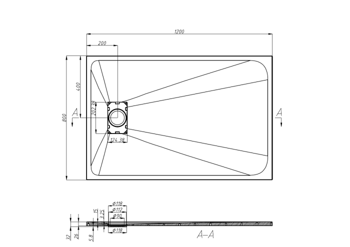 Душовий піддон (композит) 120x80 чорний матовий ASIGNATURA Vik