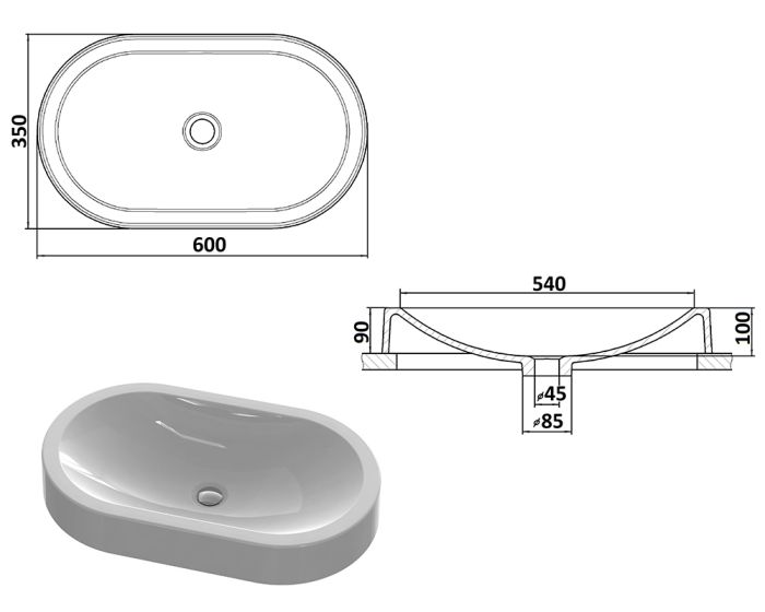 Умывальник «Олимпия» 60 см белый А100 глянец