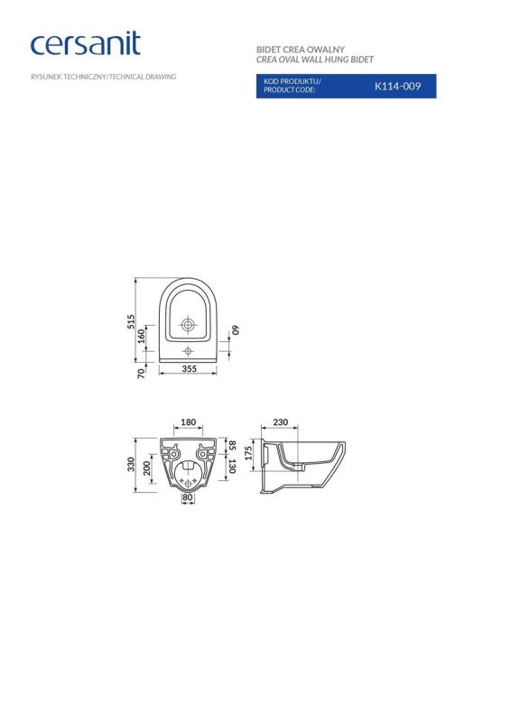 Біде підвісне CREA овальне Церсаніт УКРАЇНА