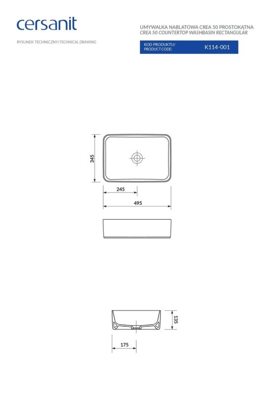 Умывальник 50 см Crea (CCWT1000333927), Cersanit