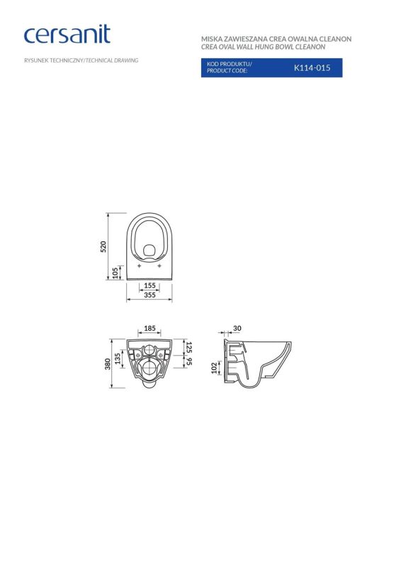 Подвесной унитаз Crea Clean On (CCHZ1001331986), Cersanit