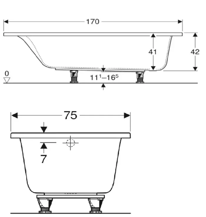 Ванна прямокутна з ніжками Selnova Square 170x75 554.385.01.1 Geberit