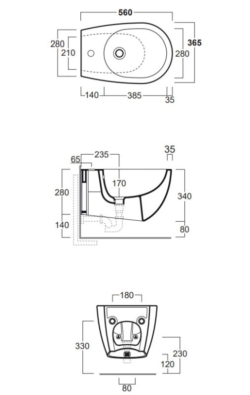 Біде підвісне Vignoni VI 19 (VI19-F85), SIMAS
