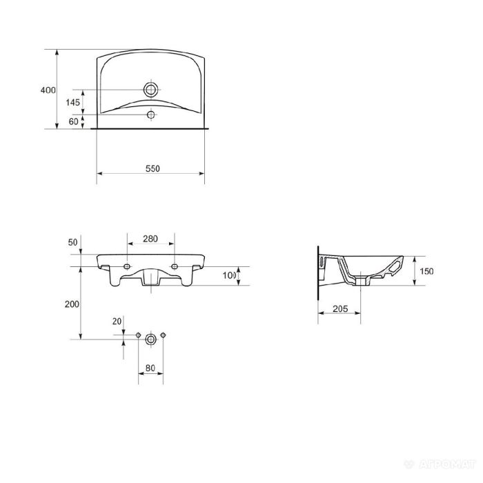 Умивальник 55 см Саrina (CCWS1000850800), Cersanit