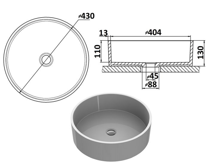 Умывальник «Оазис» 43 см белый А100 глянец