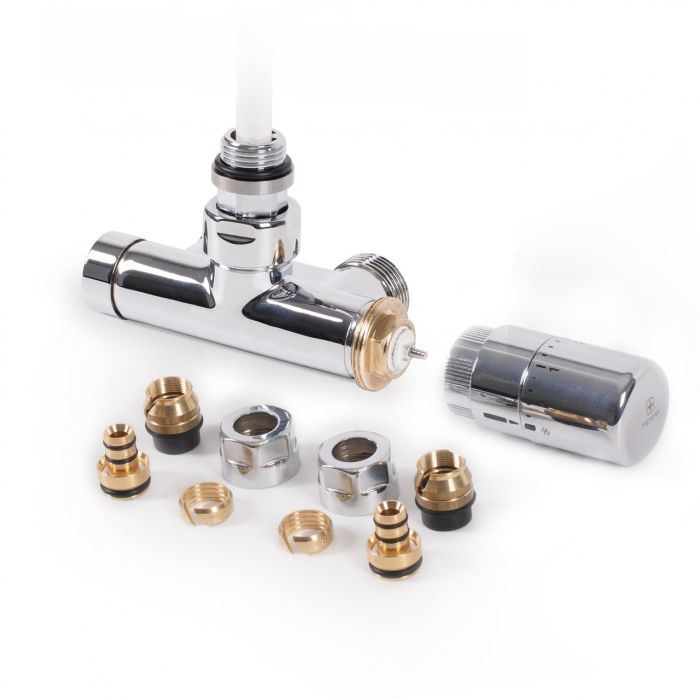 Набор вентилей термостатический угловой с трубкой погружения левый хром Terma