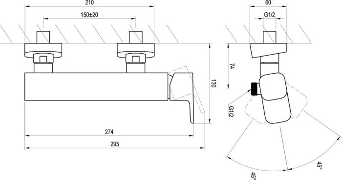 Змішувач для душу TD 032.00-150 10° X070066 RAVAK