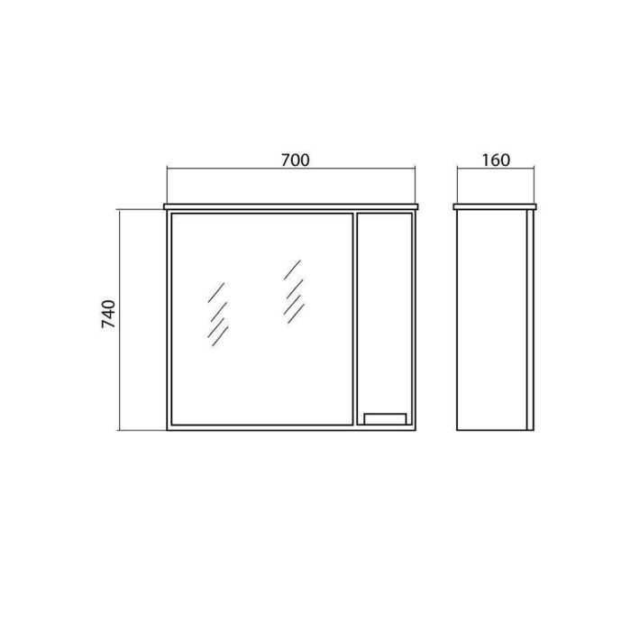 Дзеркало з шафкою Квадро 70 (R), Аква Родос