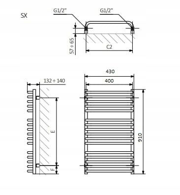 Полотенцесушитель TERMA C01 910х430 SX RAL 9016