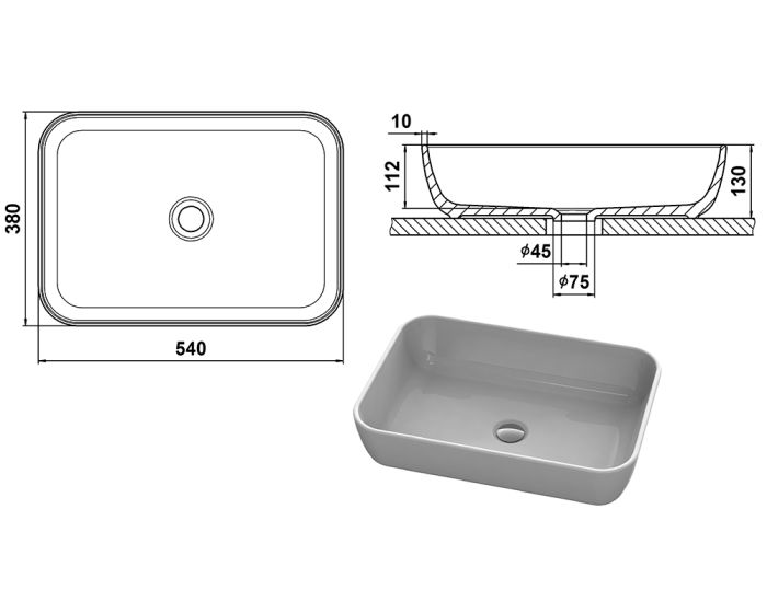 Умывальник «Тифани» 54 см белый А100 глянец