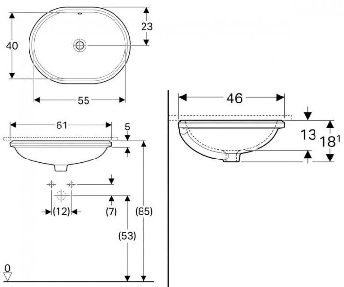 Умывальник Geberit VariForm эллиптический, 55х40см, под столешницу, 500.757.01.2