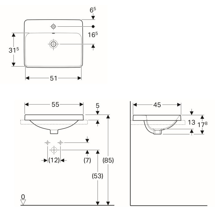 Умывальник Geberit VariForm прямоугольный, 55х45 см, 500.741.01.2