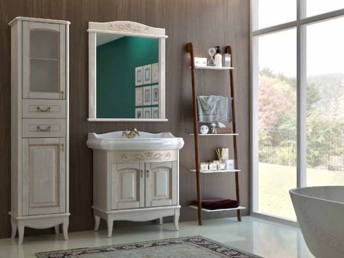 Пенал підлоговий правий Мікела Білий, Аква Родос