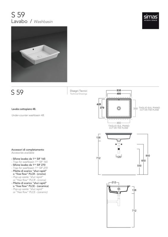 Умывальник S 59 Agile (S59) Glossy white SIMAS
