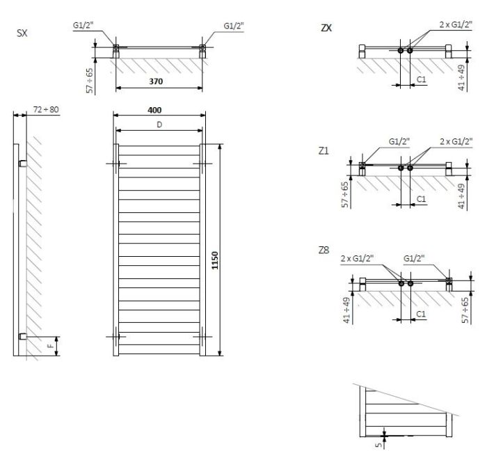 Рушникосушка TERMA Vivo 1150х400  RAL 9005 Mat SX