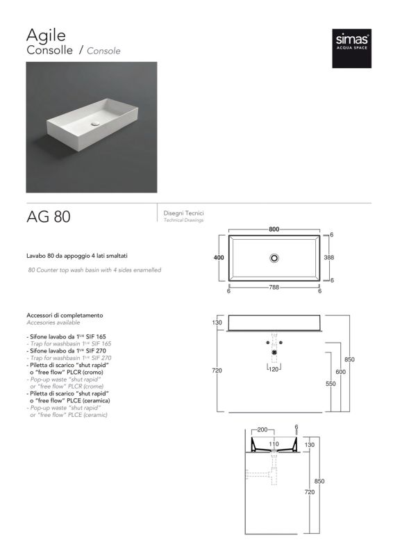Умывальник AG 80 Agile (AG80) Glossy white SIMAS