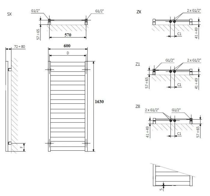 Рушникосушка 1630x600 Vivo WGVOV163060K916SX Terma