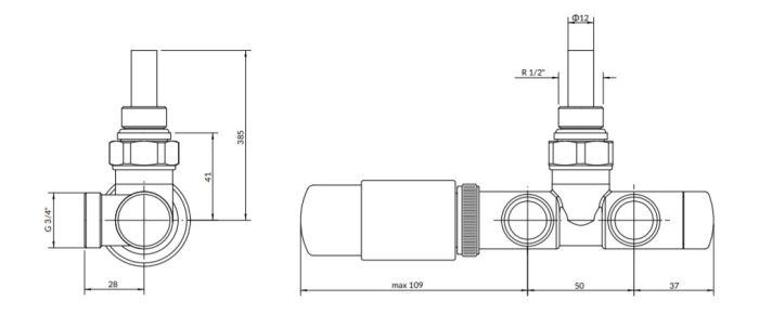 Набір вентилів інтегрований термостатичний правий чорний мат Unico All in One Terma