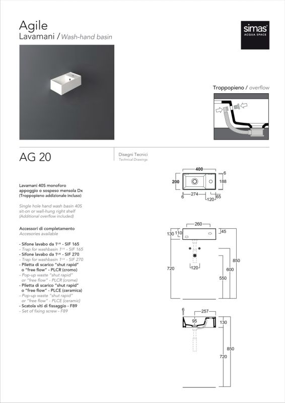 Умивальник AG 20 Agile (AG20) Glossy white SIMAS
