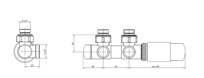 Набір вентилів інтегрований термостатичний лівий білий Twins All in One Terma