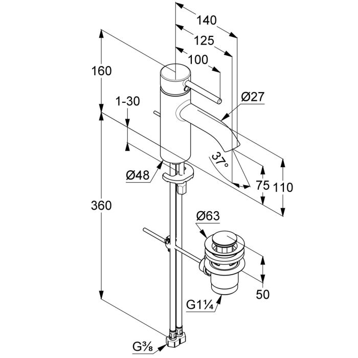 Змішувач для умивальника 75 DN 15 Bozz (382700576), Kludi